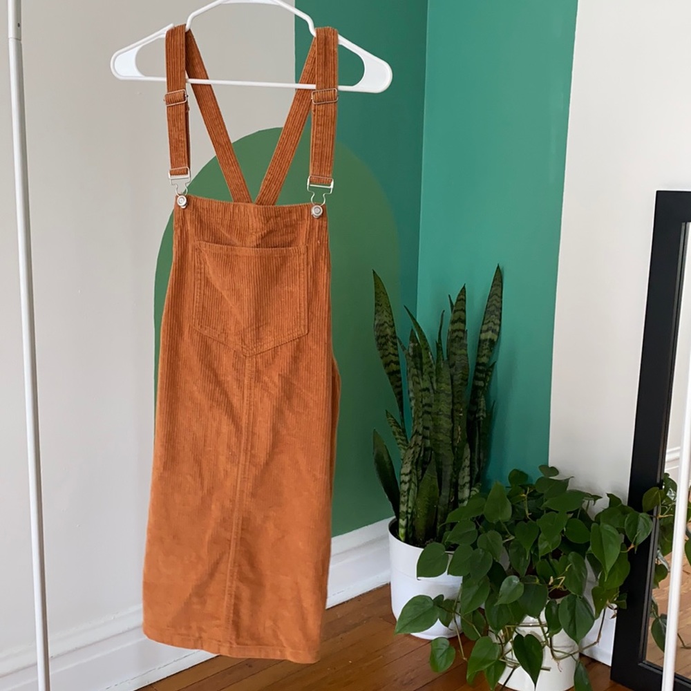 Orange/brown corduroy overall dress